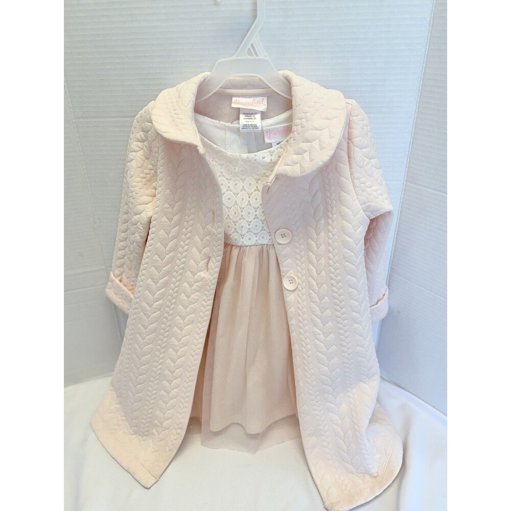 Youngland fancy pink & white sparkle dress & coat set lined with tulle size 3T